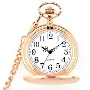 WIOR Klassieke Gladde Vintage Zakhorloge Zilver Staal Mens Horloge met 14 ""Ketting voor Graduation Xmas Vaderdag, roze