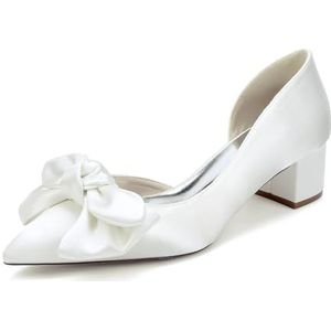 EICOFF Vrouwen Trouwschoenen met Hoge Hakken Kitten Hak Dames Gesloten Puntige Teen Schoenen Satijn Slip-op Bruid Bruiloft Pumps Jurk Party Sandalen,ivoor,35 EU