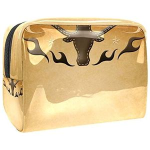 Draagbare make-up tas met rits reizen toilettas voor vrouwen handige opslag cosmetische zakje vintage rodeo poster longhorn stier