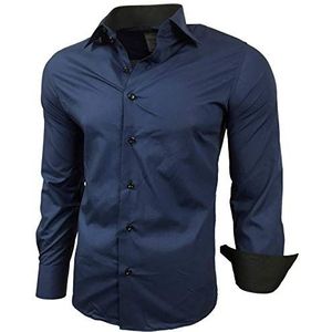 Baxboy B-444 Overhemd, voor heren, slimfit, gemakkelijk te strijken, lange mouwen, marineblauw, M