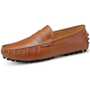 Heren Loafers Ronde Neus Kunstleer Penny Driving Loafers Bestendig Lichtgewicht Comfortabel Outdoor Mode Slip On(Brown,46 EU)