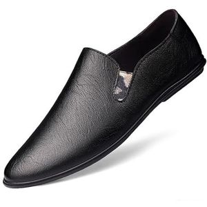 Heren loafers ronde neus PU lederen loafer schoenen antislip comfortabele platte hak outdoor mode instapper(Color:Black,Size:38 EU)