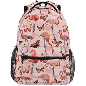Roze Flamingo Art School Rugzak voor Meisjes Jongens Middelbare School Stijlvol Ontwerp Student Tassen Boekentassen, Patroon, 11.5×8×16In