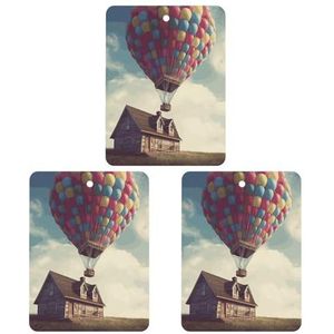 Heteluchtballon nemen houten huis vliegen de auto luchtverfrisser opknoping wierook chips 3 Pack Automotive geurende hangende vellen vierkant voor auto thuis auto interieur decor