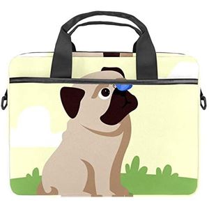 Hond Pug Geel Laptop Schouder Messenger Bag Crossbody Aktetas Messenger Sleeve voor 13 13.3 14.5 Inch Laptop Tablet Beschermen Tote Bag Case, Meerkleurig, 11x14.5x1.2in /28x36.8x3 cm