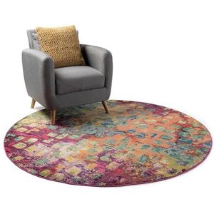 benuta Nest Casa Vloerkleed, kunstvezel, rond en in stijl: vintage, oosterse stijl, onderhoudsvriendelijk voor woonkamer, slaapkamer, meerkleurig, diameter 120 cm rond