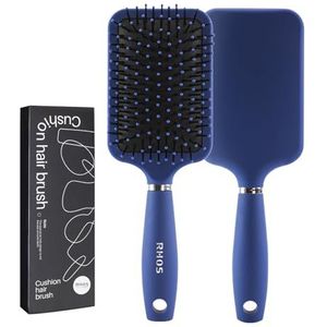 RHOS Paddle haarborstel voor mannen-ontklitterborstel met nylon haren voor dunne, korte, dikke haren - vierkante kussen haarborstel voor ontwarren, gladmaken, massage (1 pak-blauw)