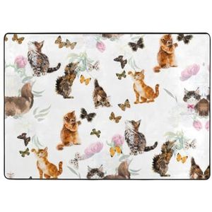 YJxoZH Leuke kitten vlinder print thuis tapijten, voor woonkamer keuken antislip vloer tapijt zachte slaapkamer tapijten-148 x 203 cm