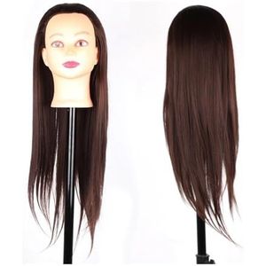 Mannequinhoofdmodel met lang synthetisch haar Mannequinhoofd Stylinghoofd Kappersopleidingshoofd Poppenhoofd for vlechtoefeningen(Brown with makeup)