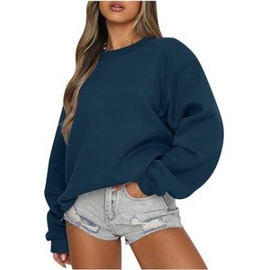 Leader of the Beauty Oversized sweatshirt met ronde hals voor dames, pullovertruien met lange mouwen herfstoutfits 2024, Donkerblauw, S