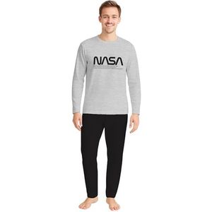 NASA pyjama voor heren, pyjamaset, lange mouwen, bovendeel met broek, grijs/zwart, grijs/zwart, M
