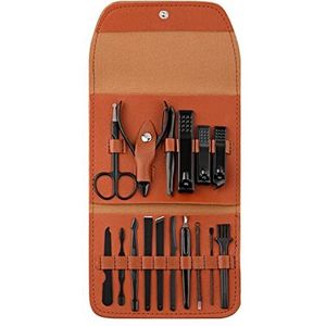 Manicureset voor op reis | 1 draagbare manicureset | Professionele pedicureset Nagelschaarverzorgingsset met zwart lederen reisetui Modgal