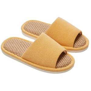 MZPOZB Stof Thuis Slippers Linnen Vrouwen Slippers Mute Comfortabele Indoor Thuis Paar Schoenen Zachte Zool Antislip Paar Vier Seizoen Slides Huis Schoenen, Geel, 44-45 insole 28cm