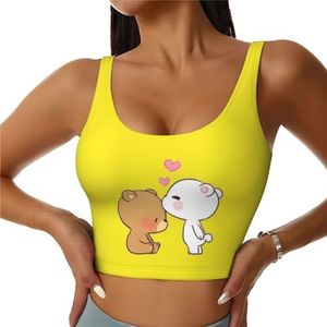 YQTGBCED Witte beer bruine beer print gewatteerde tanktops met ingebouwde beha, perfect voor yoga, training en hardlopen, Zwart, S