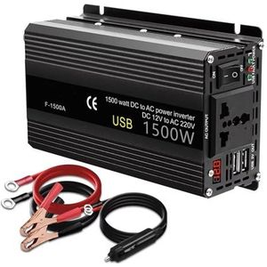 Omvormer LED 1500W/2000W Omvormer DC12V Naar AC220V Universele Auto-omvormer Voor Buitencamera/zaag/waterpomp 50Hz/60Hz(Black 1500W 50Hz)