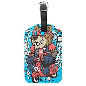 Rit Fun Bear Blauw Cartoon Bagage Bagage Koffer Tags Lederen ID Label voor Reizen (2 stuks)