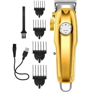 Tondeuse voor mannen, professionele elektrische tondeuse oplaadbare draadloze tondeuse kappersmachine met metalen behuizing voor mannen (goud)