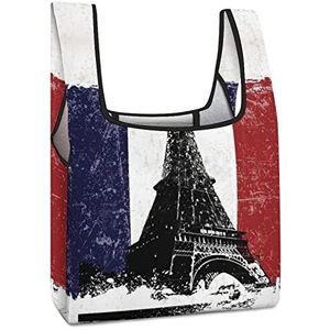 Eiffeltower Frankrijk Vlag Herbruikbare Boodschappentas Met Handvat Opvouwbare Boodschappen Tote Tas Grote Capaciteit Lichtgewicht Handtas Voor Mannen Vrouwen