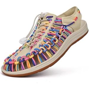 G4ZS5Z0G1 Sportsandalen voor heren, vissersschoenen, handgemaakte geweven schoenen, comfortabele en lichte strandsandalen met koord, Regenboog Beige, 43 EU