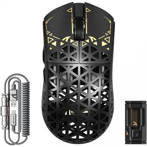 ATTACK SHARK R5 Ultra Wireless Gaming Mouse van koolstofvezel 8000Hz, 39g superlight, 42000DPI, PAW3950MAX sensor, Nordic 52840, Bluetooth/2.4G/USB-C kabel, 8K spiraalkabel, voor pc/Mac, zwart