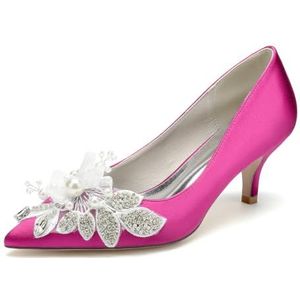 EICOFF Vrouwen Puntige Teen Kitten Hakken Pumps Dames Gesloten Teen Mid Heel Hakken Bruid Trouwschoenen Slip On Party Dress Schoenen,Rose,36 EU