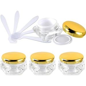 Cosmetica-doosjes, 4 stuks, lege 10 ml transparant acryl diamantvorm cosmetische container gezichtscrème lotion potten pot met roze deksels + x lepel