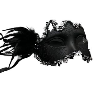 Het masker van het bal Half Gezicht Masker Unisex Volwassene Veer Bloem Kant Multicolor(Svart)