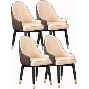 GZDZ Stoelen Woonkamer Eetstoel, Hoge Rug Gewatteerde Zachte Zitting Accent Stoelen, Keuken Stoelen Set van 4, Zijstoel Lederen Lounge Stoel (Beigebruin)