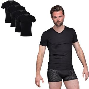 BOXR Underwear - V-hals heren onderhemd van bamboe - zacht en ademend - 4-pack, zwart, L