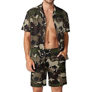 Mooie camouflagepaard Hawaiiaanse bijpassende set voor heren, 2-delige outfits, button-down shirts en shorts voor strandvakantie