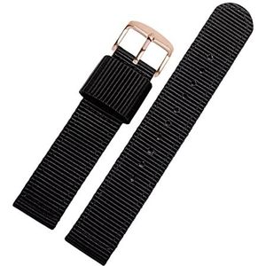 Horlogebandjes voor mannen en vrouwen, horlogeband 18/20/22/24mm Prachtige Vakmanschap Nylon Canvas Heren Sport Horlogeband for Klassiek Analoog horloge (Color : Black Rose Gold Clasp, Size : 18mm)