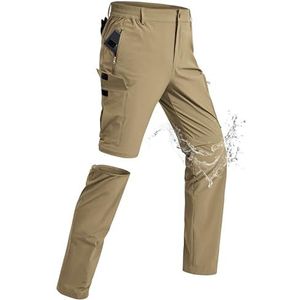 xtuwkzo Wandelbroek voor heren, afritsbaar, licht, werkbroek, korte waterdichte trekkingbroek, sneldrogend, meerdere zakken, kaki, M