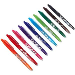 Pilot Frixion BL-FR7 Balpenset, Uitwisbaar, 0,7 mm Punt, Meerkleurig, Zonder Gum, 10 Stuks