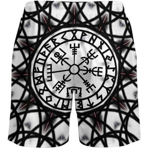 Nordic Viking Vegvisir Sportshorts - Modieuze 3D Digitaal Bedrukte Celtic Knot Tattoo Couple Street Shorts met Trekkoord - Zomerstrand Sneldrogende Shorts (Color : Compass E, Size : 3XL)