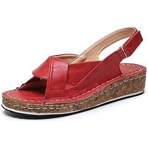 Zomer enkelband sandalen, damessandalen holle platform strand slipper, open teen casual antislip wandelschoenen,Red,35