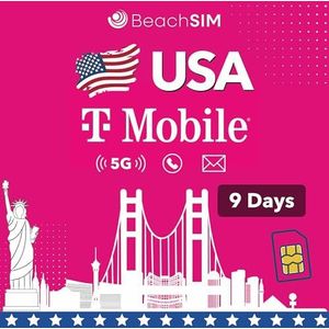 BeachSIM T-Mobile USA SIM Unlimited Data & Telephony & SMS (US - 9 Days)