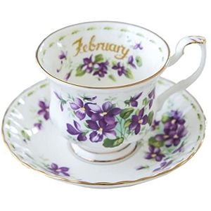 Elegante Bone China Bloem Koffiekop 2 Stuk Vintage Keramische Latte Mok Theekop en Schotel Set voor Melk Afternoon Tea Zwarte Thee (Violet)