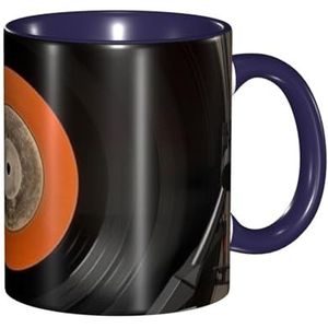Porseleinen koffiemok met handvat, vintage vinylplaat koffiekop voor kantoor en thuis, latte drinkbeker voor koffie, thee en melk, kleurrijke binnenkant keramische theekopjes voor mannen vrouwen mok