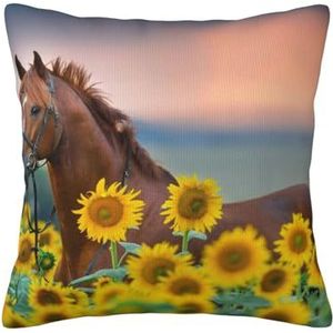 YUNWEIKEJI Gele zonnebloem paard bedrukt, kussensloop decoratieve kussensloop zachte polyester kussenslopen 45x45 cm
