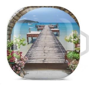 Italië zeezicht stenen boog oordopjes hoesje compatibel met Samsung hard shell beschermhoes witte stijl