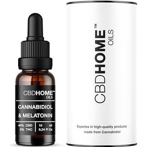 CBD HOME Oils - CBD Olie 40% + Melatonine - 10 ml - Basis van Kokosolie (MCT) en Biologische Hennepzaadolie - Omega 3-6-9 - Gecertificeerde Cannabidiol 4.000 mg - Gemaakt in de EU