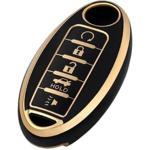 Sleutelbehuizing houder 5 Knop Auto Sleutelhanger Voor Altima X-Trail Bluebird Voor Sylphy Voor Murano 15-19 Gtr Qx80 Gtr Qx80 Qx50 Sleutel Case Klep Sleutelbehuizing(Black gold)