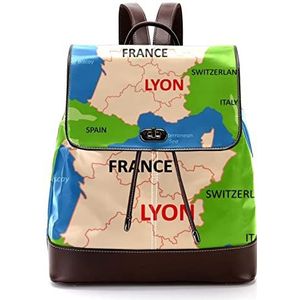 Lyon kaart gepersonaliseerde schooltassen boekentassen voor tiener, Meerkleurig, 27x12.3x32cm, Rugzak Rugzakken