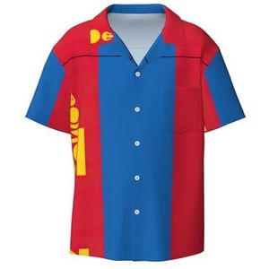 EdWal Mongoolse Vlag Print Heren Korte Mouw Button Down Shirts Casual Losse Fit Zomer Strand Shirts Heren Jurk Shirts, Zwart, XXL
