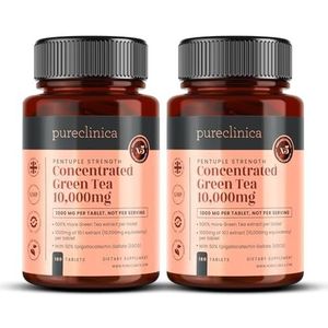 Pureclinica Zeer effectieve groene thee, 10.000 mg x 360 tabletten (2 flessen van 180) – voorraad voor 12 maanden