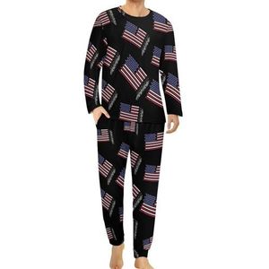 Amerikaanse vlag gemaakt met hockeysticks comfortabele heren pyjama set ronde hals lange mouwen loungewear met zakken 5XL
