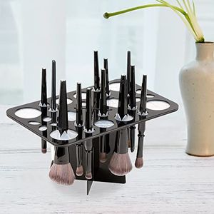 QUMENEY 28-Gaats Make-Upborstelhouder en Droogrek - Opvouwbare Acryl Penseelhouder Zwart