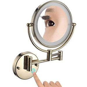 FJMMSJPVX Make-up spiegel wandgemonteerde make-upspiegel uitschuifbaar 360 graden rotatie, badkamer scheerspiegel cosmetische make-upspiegel 20 cm (kleur: goud, maat: 7x vergroting)