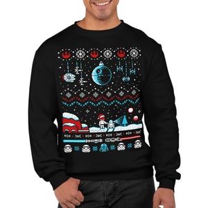 Graphic Impact Geïnspireerd ruimteoorlogsthema Galaxy Spray lelijke kersttrui kersttrui voor volwassenen, uniseks trui, Zwart, S