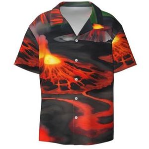 OdDdot Kilauea Volcanos Print Heren Overhemden Atletische Slim Fit Korte Mouw Casual Business Button Down Shirt, Zwart, XXL